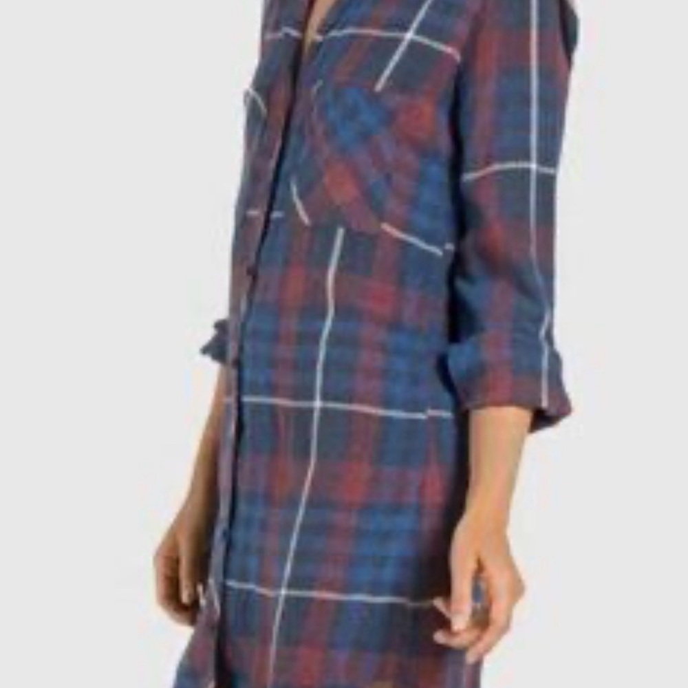 Bella Dahl Navy and Burgundy Plaid Button-Front Tunic